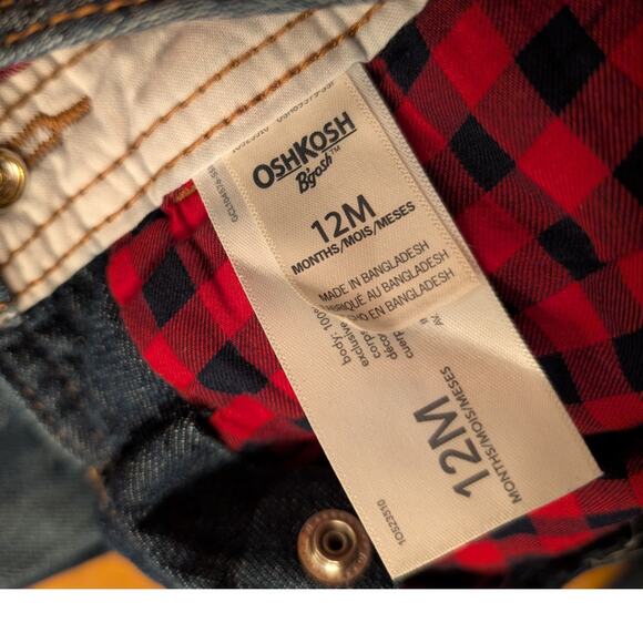 Girls Osh Kosh Overalls with Buffalo Plaid Trim and Frills - Picture 6 of 7